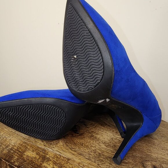 NWOB Blue Faux Suede Stiletto Heels Size 8/8.5 - Picture 6 of 10